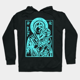 Icon of Virgin Mary and Jesus Christ (blue neon) Hoodie